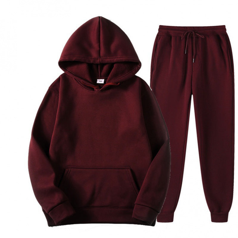 Men's Minimal Tracksuit Set with Roomy Hoodie and Tapered Joggers – Wine Red