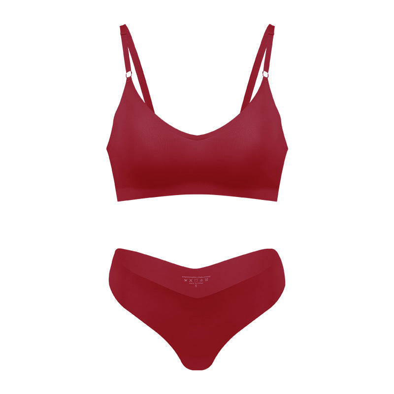 Women's Seamless Wireless Bralette with Adjustable Slim Straps – Wine Red
