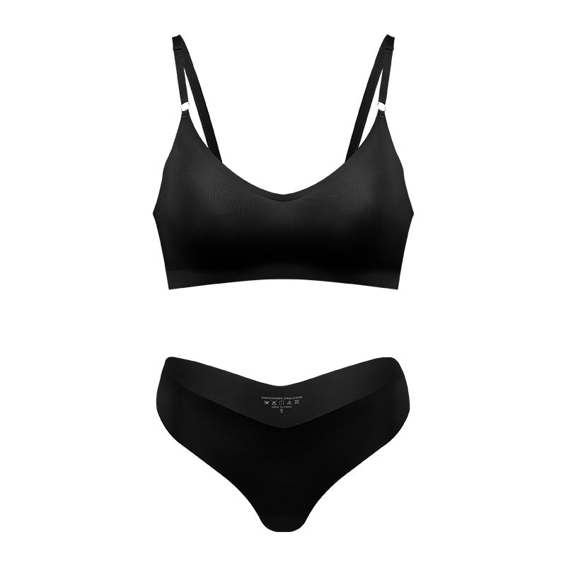 Women's Seamless Wireless Bralette with Adjustable Slim Straps – Black