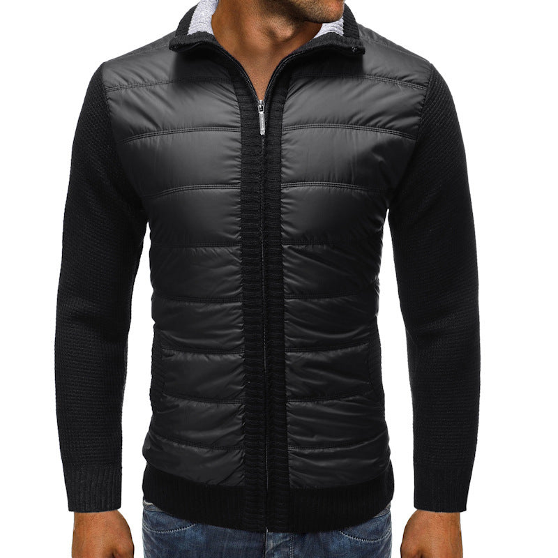 Men's Rib Collar Hybrid Jacket with Padded Body - Black