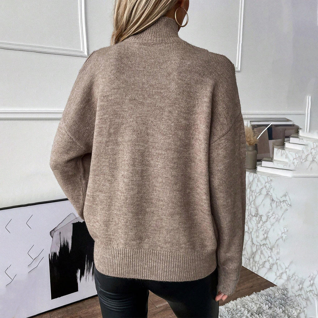 Women's Layered Roll-Neck Jumper with Cold-Shoulder Cutouts