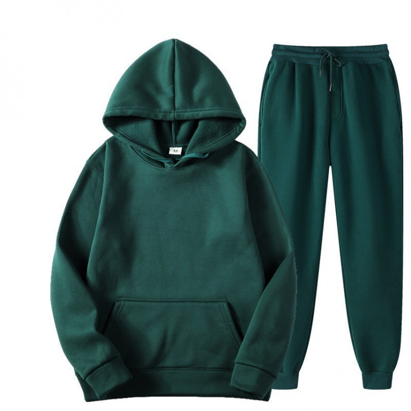Men's Minimal Tracksuit Set with Roomy Hoodie and Tapered Joggers – Dark Green