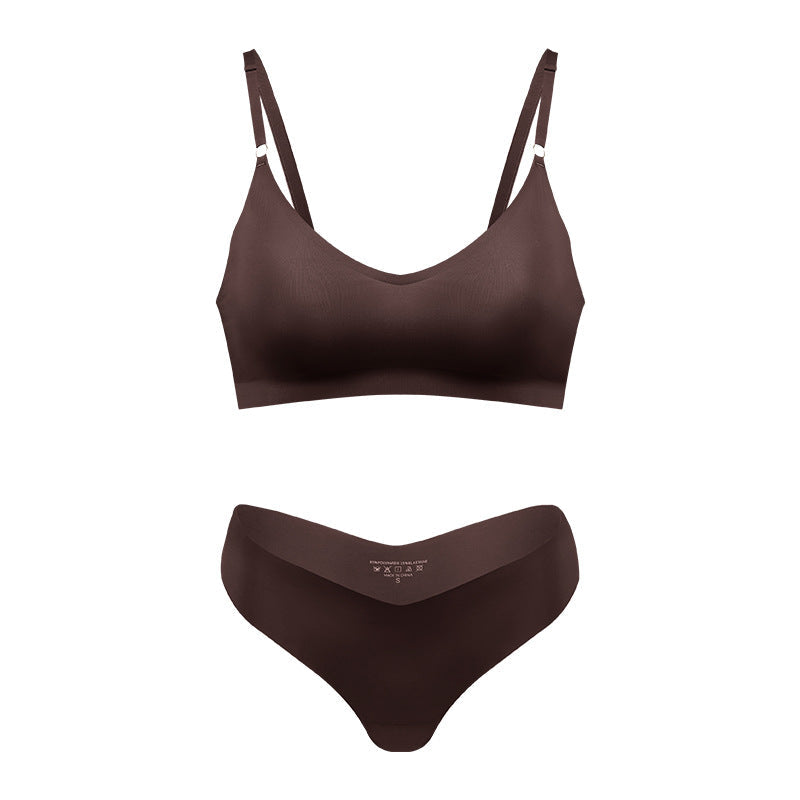 Women's Seamless Wireless Bralette with Adjustable Slim Straps – Dark Brown