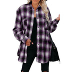 Women's Soft Flannel Check Shacket Chest Pockets Relaxed