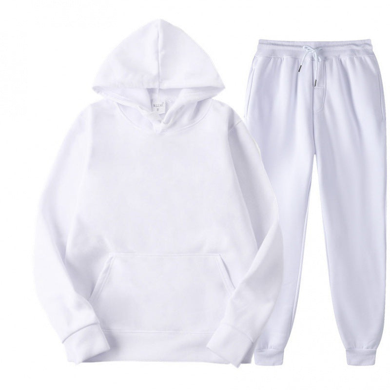 Men's Minimal Tracksuit Set with Roomy Hoodie and Tapered Joggers – White