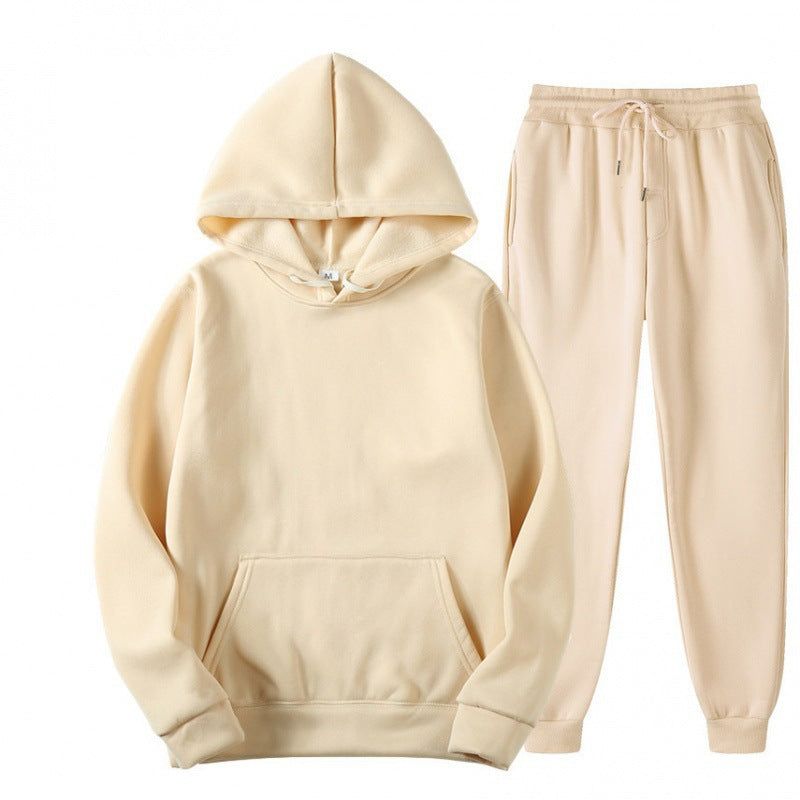 Men's Minimal Tracksuit Set with Roomy Hoodie and Tapered Joggers – Beige