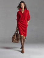 Women's Button Stand Collar Knit Dress with Pockets