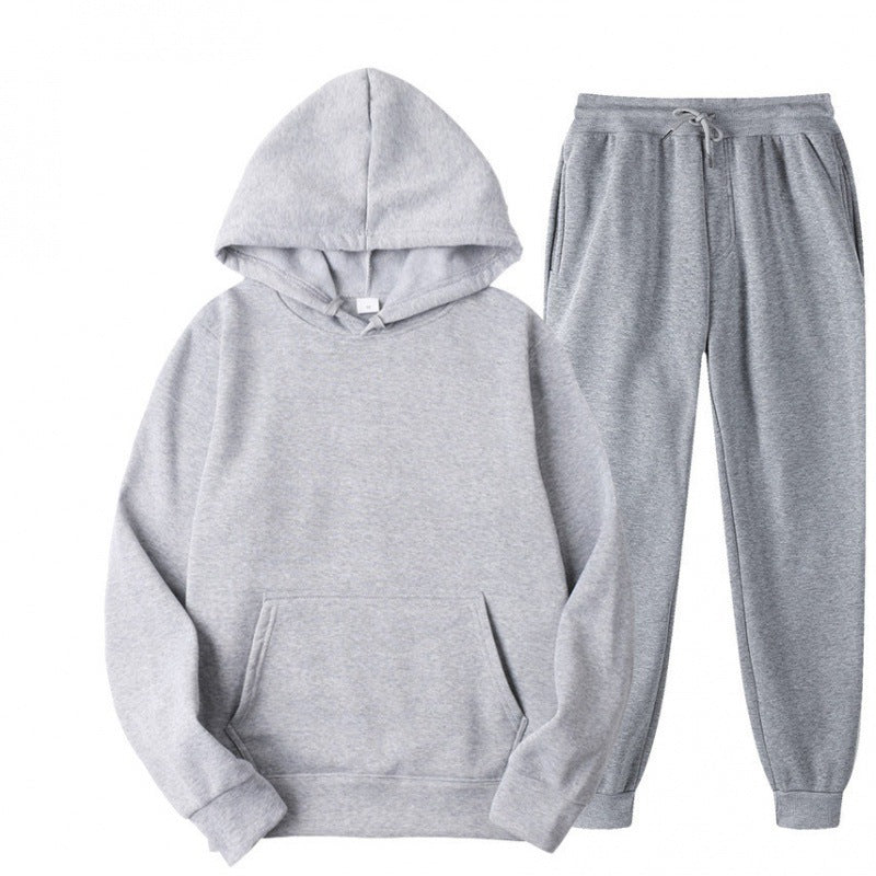 Men's Minimal Tracksuit Set with Roomy Hoodie and Tapered Joggers – Light Grey