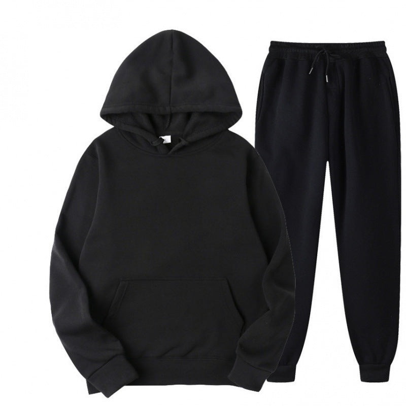Men's Minimal Tracksuit Set with Roomy Hoodie and Tapered Joggers – Black
