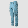 Men's Tapered Cargo Denim Jeans with Flap Pockets – Blue