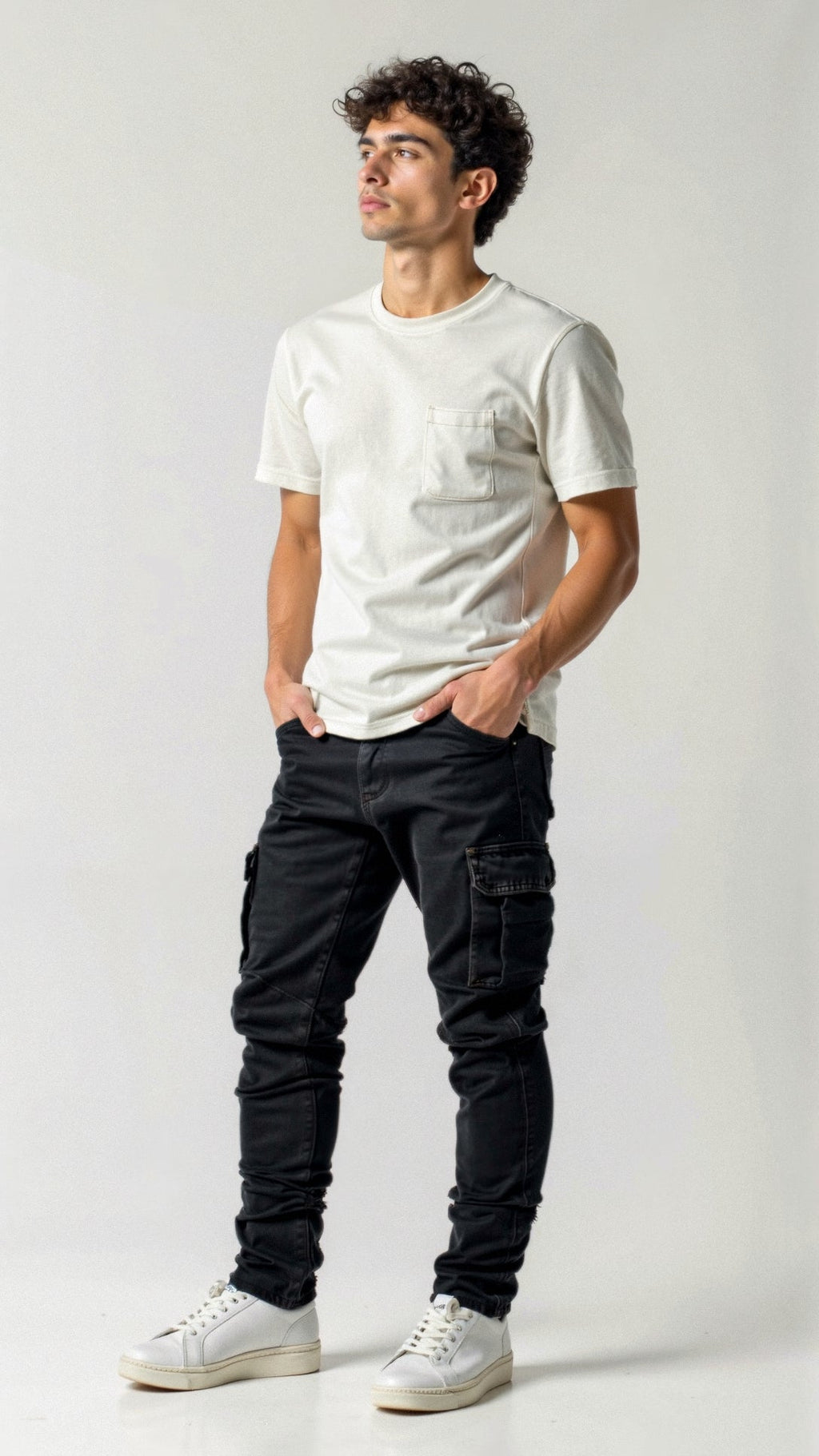 Men's Tapered Cargo Denim Jeans with Flap Pockets