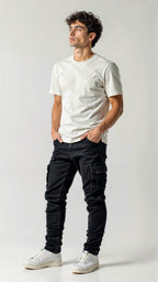 Men's Tapered Cargo Denim Jeans with Flap Pockets