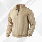 Men's Half-Zip Cable-Knit Jumper with Raised Collar