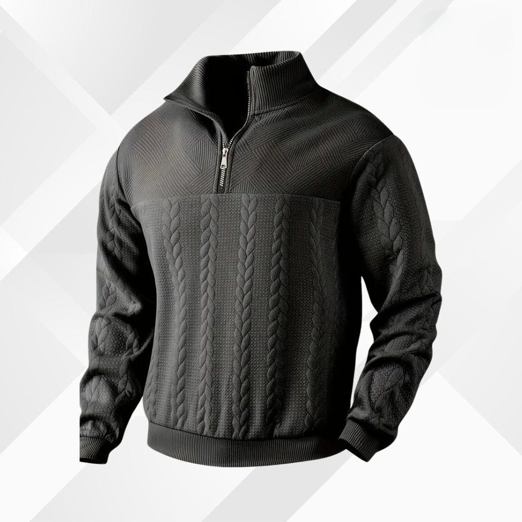 Men's Half-Zip Cable-Knit Jumper with Raised Collar