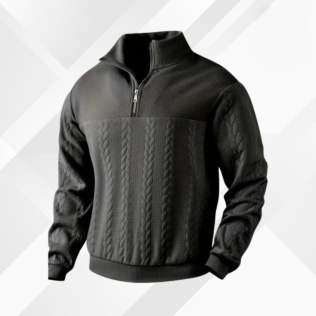 Men's Half-Zip Cable-Knit Jumper with Raised Collar