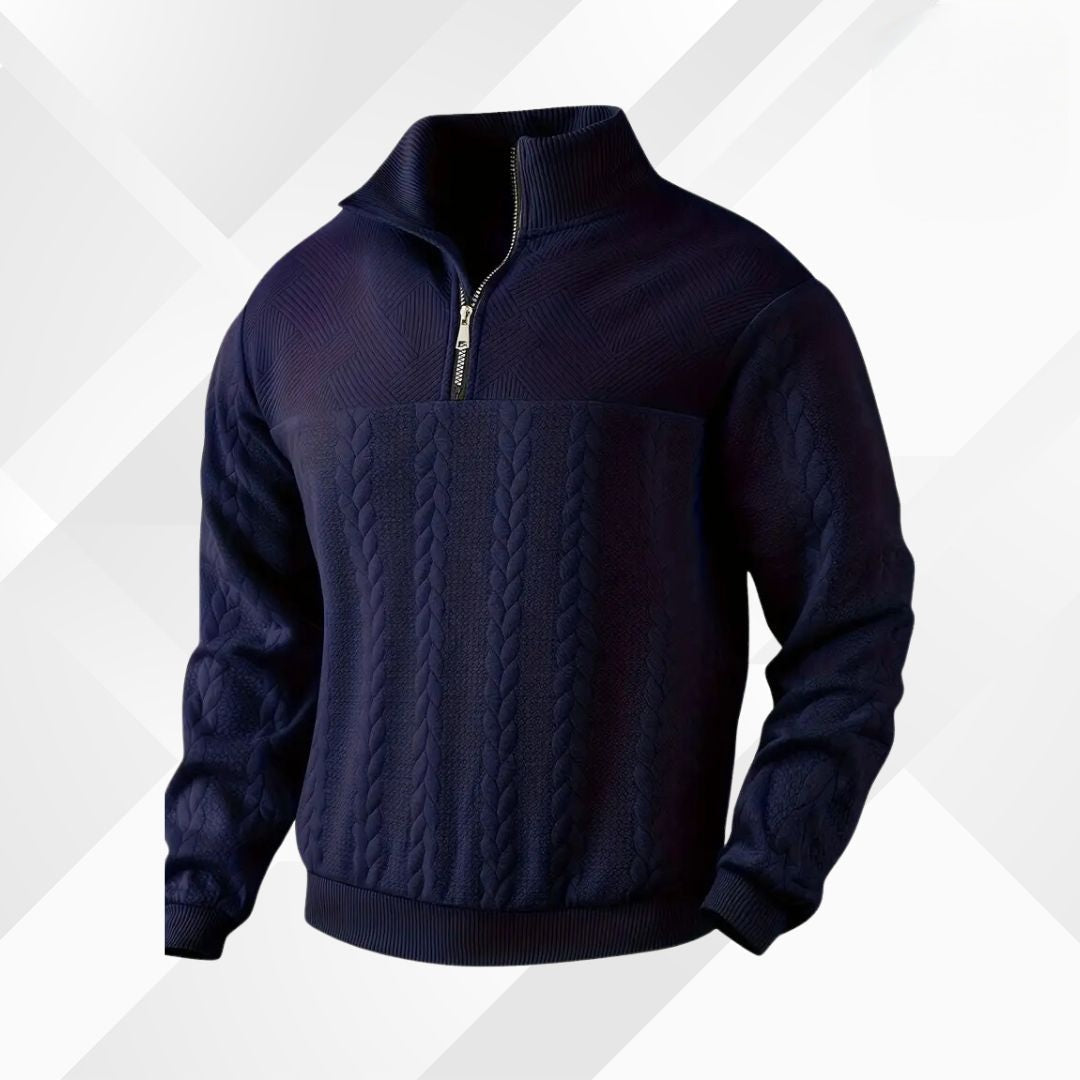 Men's Half-Zip Cable-Knit Jumper with Raised Collar