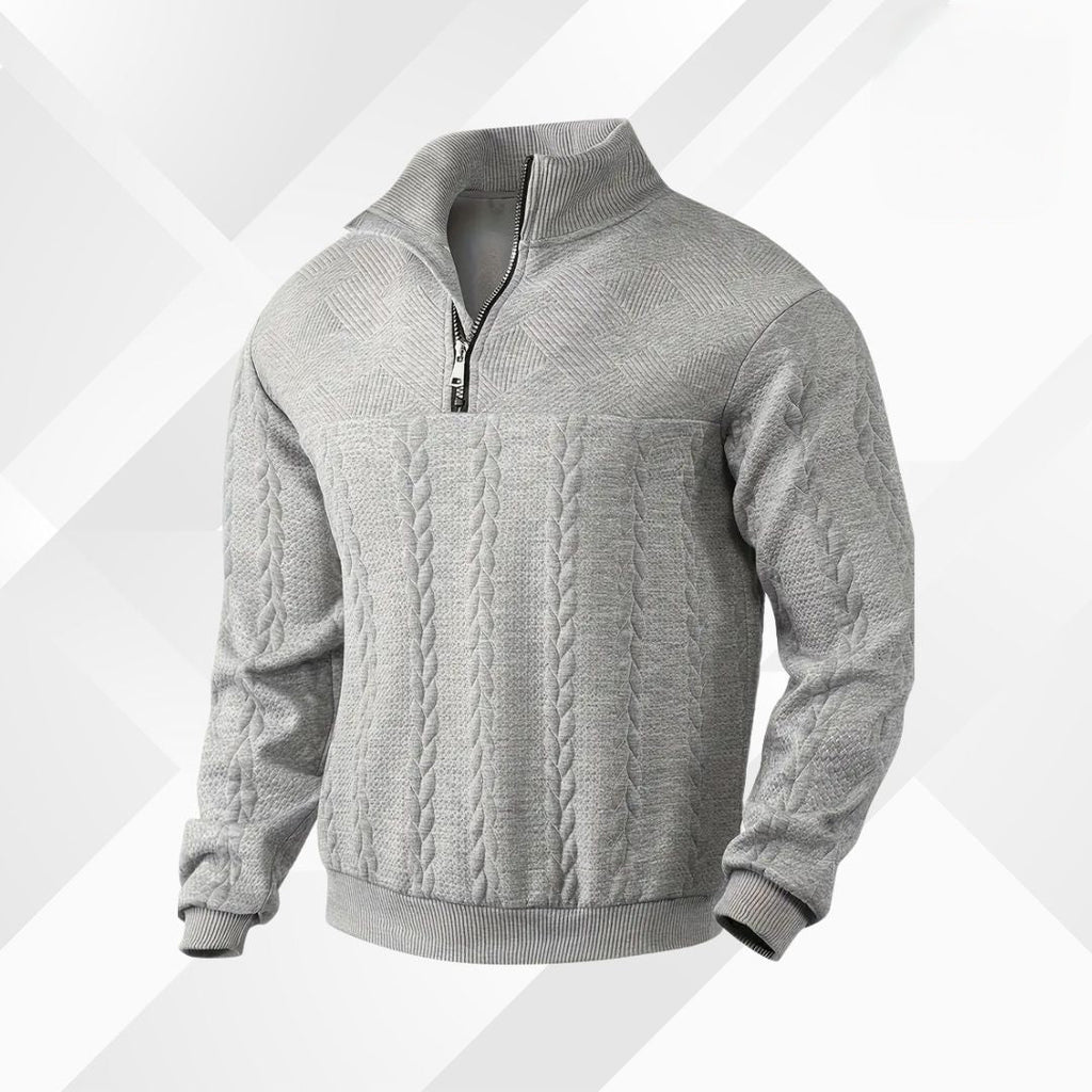 Men's Half-Zip Cable-Knit Jumper with Raised Collar