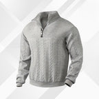 Men's Half-Zip Cable-Knit Jumper with Raised Collar