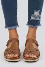 Women's Strappy Orthopedic Flat Sandals with Open Toe – Brown