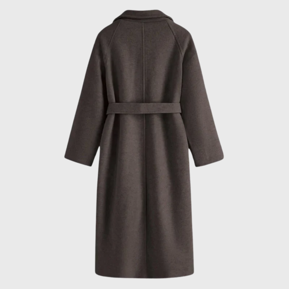 Women's Belted Longline Wool Blend Coat with Wide Lapels