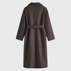 Women's Belted Longline Wool Blend Coat with Wide Lapels