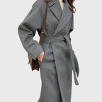 Women's Belted Longline Wool Blend Coat with Wide Lapels