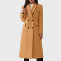 Women's Tailored Double-Breasted Wool Coat with Notched Lapels – Brown