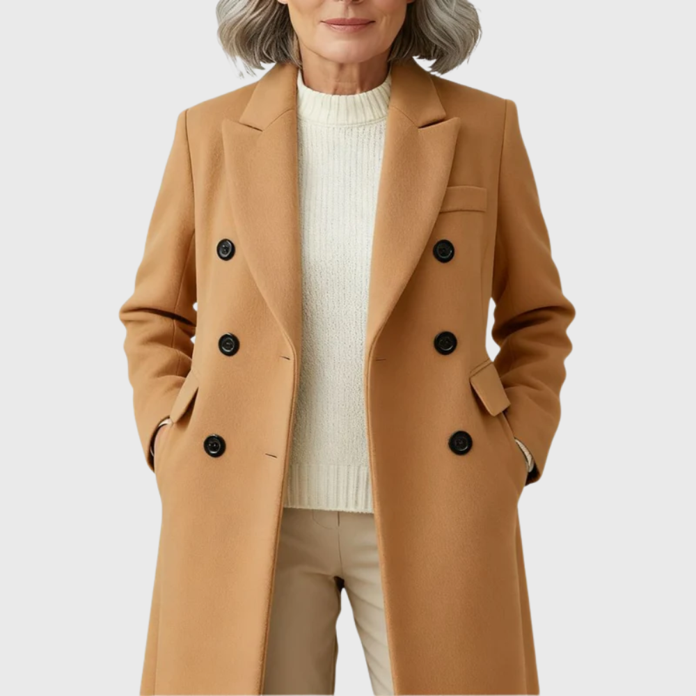 Women's Tailored Double-Breasted Wool Coat with Notched Lapels