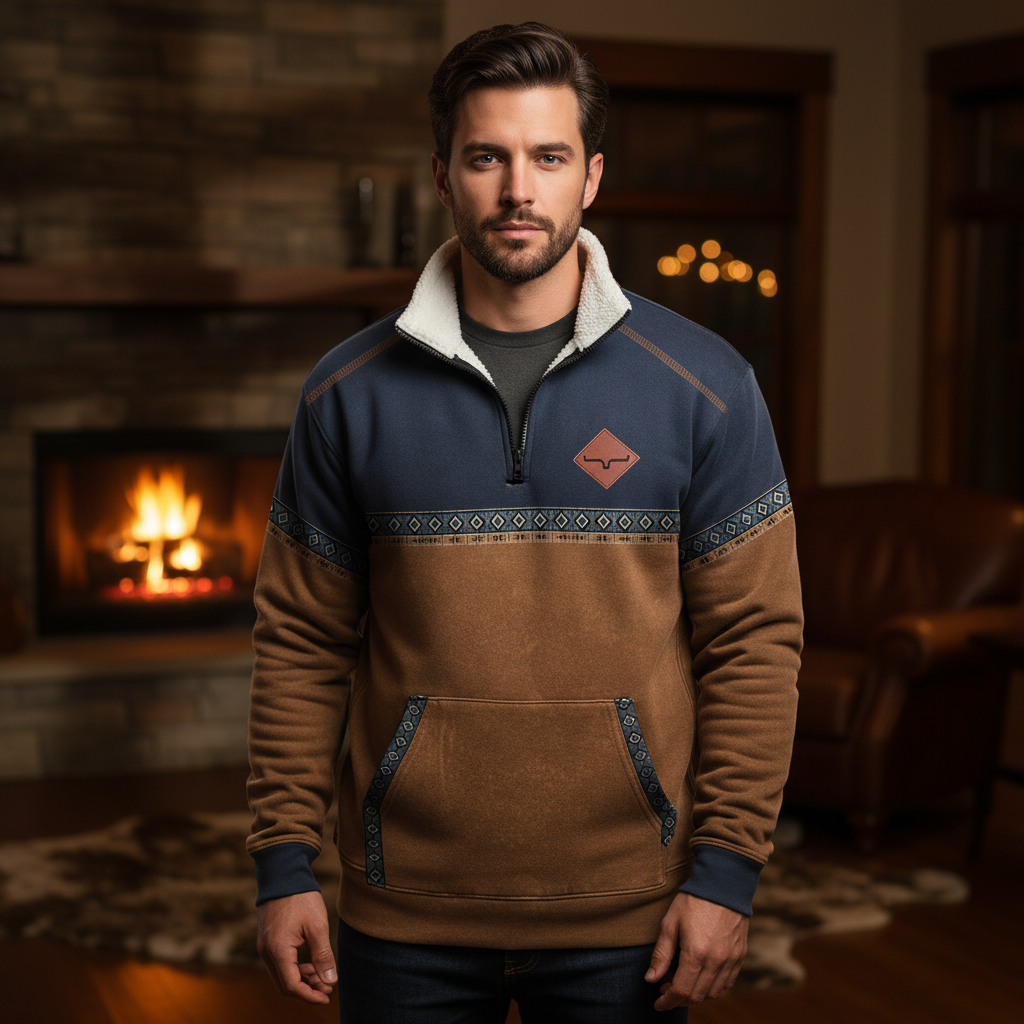 Men's Sherpa Collar Fleece Jumper with Kangaroo Pocket