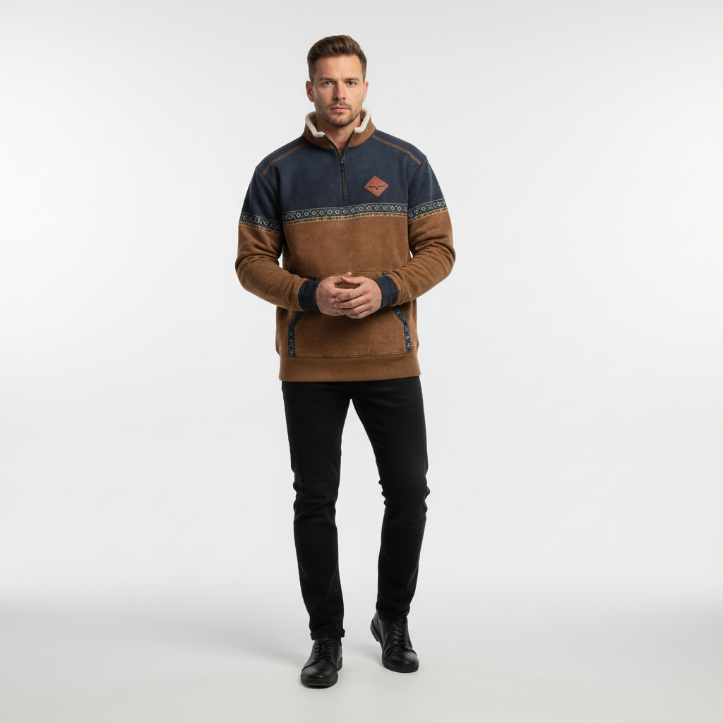 Men's Sherpa Collar Fleece Jumper with Kangaroo Pocket