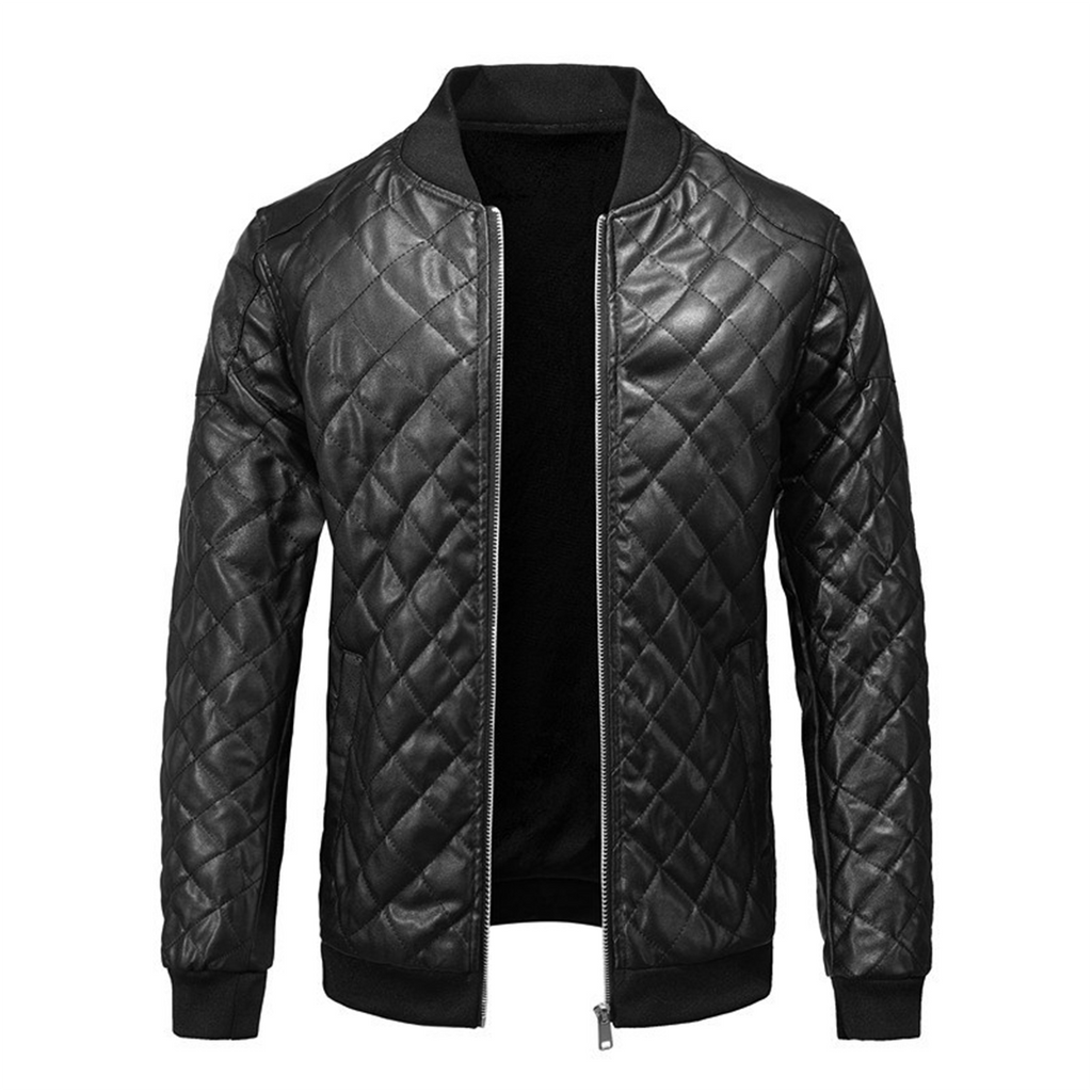 Men's Slim-Fit Leather Jacket with Classic Menswear Styling – Black