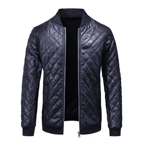 Men's Slim-Fit Leather Jacket with Classic Menswear Styling – Navy