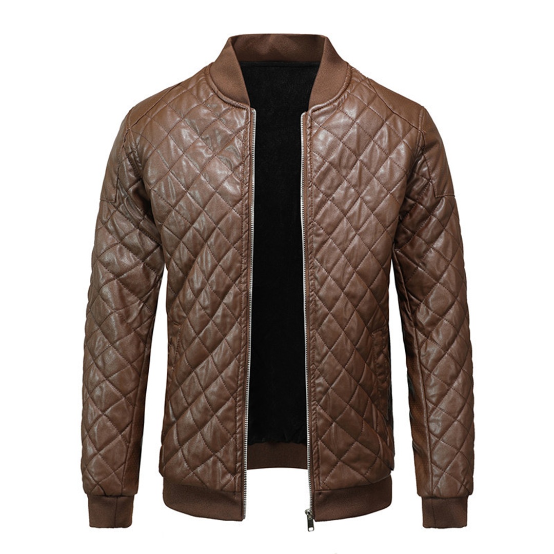 Men's Slim-Fit Leather Jacket with Classic Menswear Styling – Brown