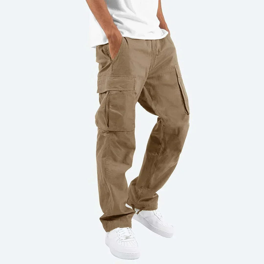 Men's Utility Cargo Trousers with Roomy Side Pockets – Beige