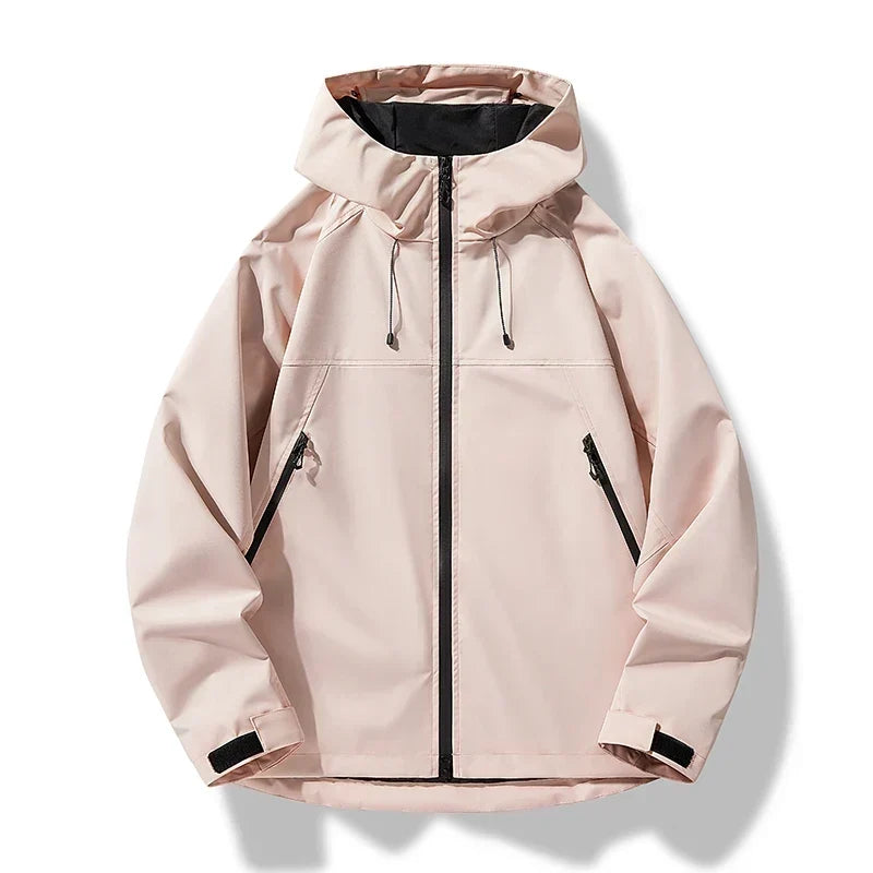 Men's Waterproof Windproof Shell Jacket with Drawcord Hood – Light Pink