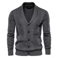 Men's Cable-Knit Cardigan with Broad Shawl Collar – Dark Grey