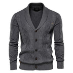 Men's Cable-Knit Cardigan with Broad Shawl Collar – Dark Grey