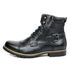 Men's Faux Leather Work Boots with Buckle and Laces