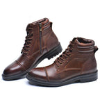 Men's Genuine Leather Lace-Up Boots with Side Zip