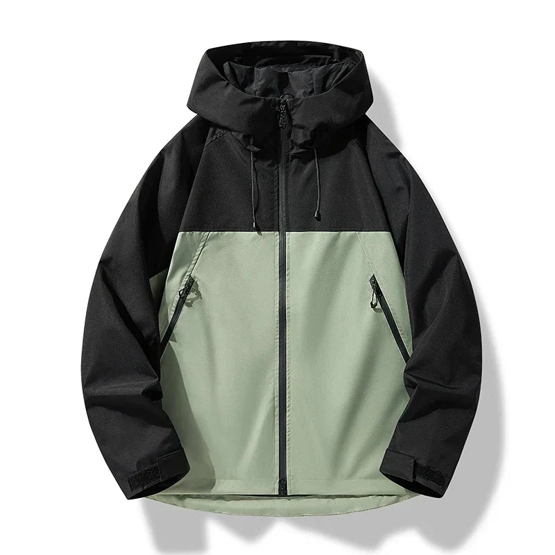 Men's Waterproof Windproof Shell Jacket with Drawcord Hood – Green