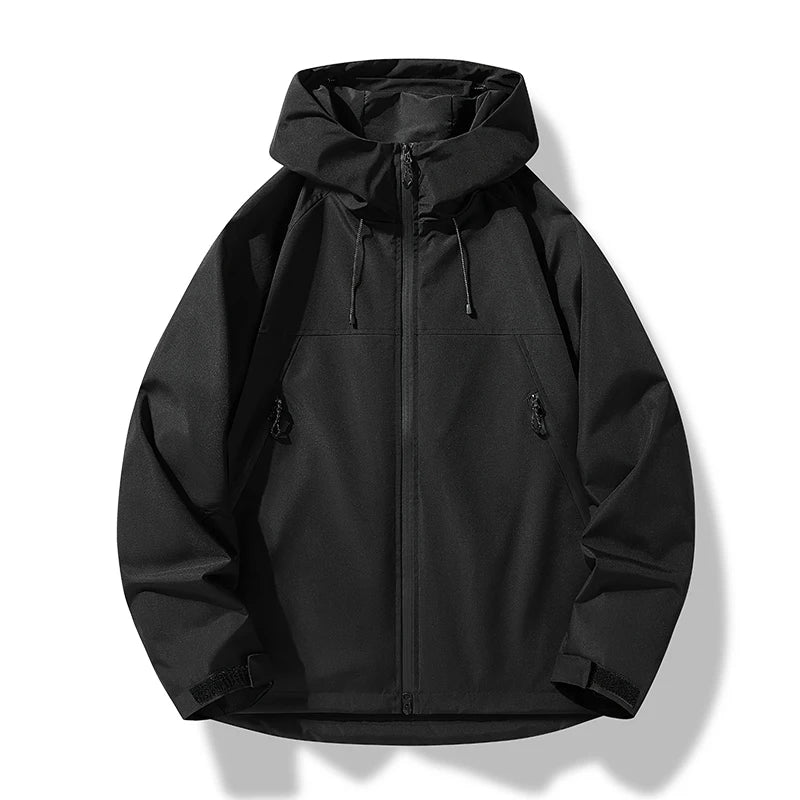 Men's Waterproof Windproof Shell Jacket with Drawcord Hood – Black