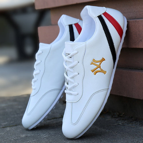 Men's Lightweight Lace-Up Trainers with Cushioned Collar – White