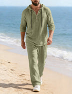 Men's Hooded Henley Lounge Set with Drawstring Trousers
