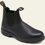 Men's Rugged Treaded Sole Leather Chelsea Boots with Dual Pull Tabs - Black