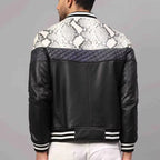 Men's Slim-Fit Leather Bomber with Stand Collar