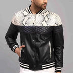 Men's Slim-Fit Leather Bomber with Stand Collar