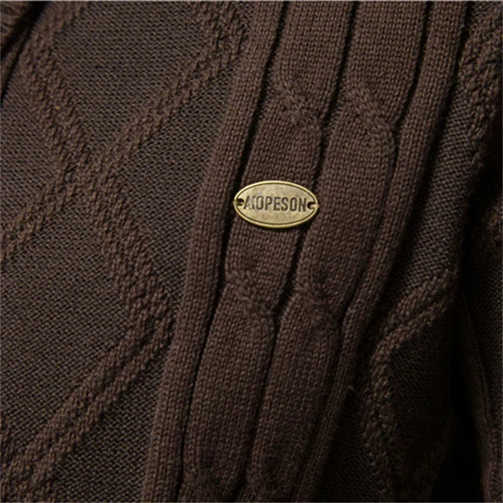 Men's Cable-Knit Cardigan with Broad Shawl Collar