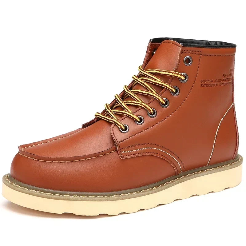 Men's Water-Resistant Leather Winter Ankle Boots with Warm Lining