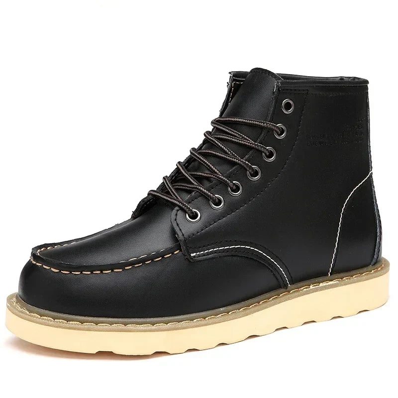Men's Water-Resistant Leather Winter Ankle Boots with Warm Lining