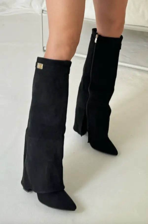 Women's Leather Tall Boots with Slim Refined Heel